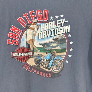 Harley Davidson Mens Short Sleeve Shirt Size 2XL Blue San Diego Kissing Sailor